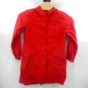 Eileen Fisher Parka Jacket Womens PL Red Hooded Zip Front Cinched Waist Coat